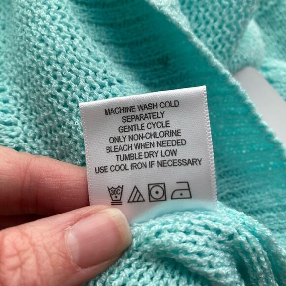 Olivia Sky NWT Women's 1X Boho Open Knit Long Sleeve V Neck Hi Lo Mint Sweater - Picture 9 of 11